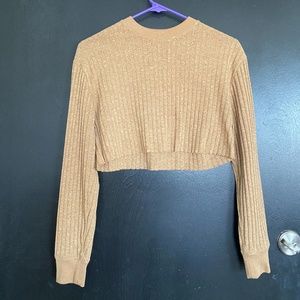 Beige Crew Neck Cropped Sweater